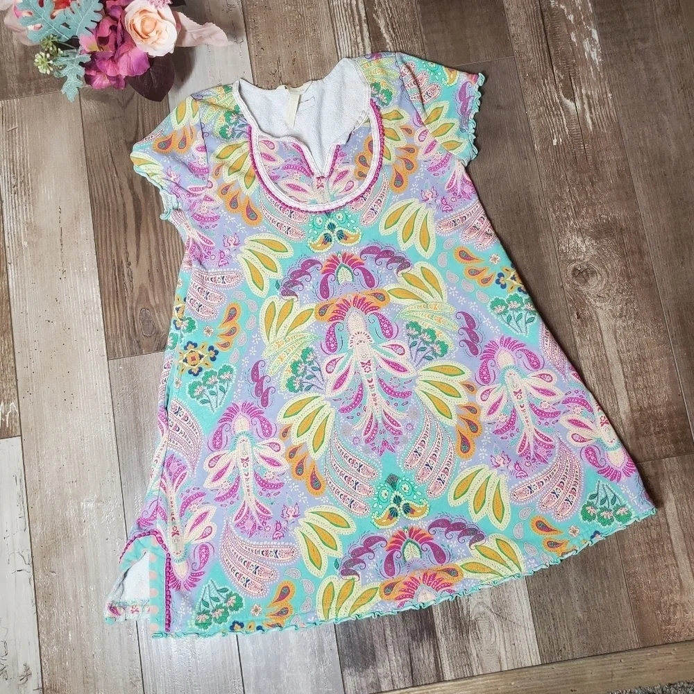 Matilda Jane Treasure Trove Aqua Fuchsia Paisley Floral Swim Cover Up Size 14